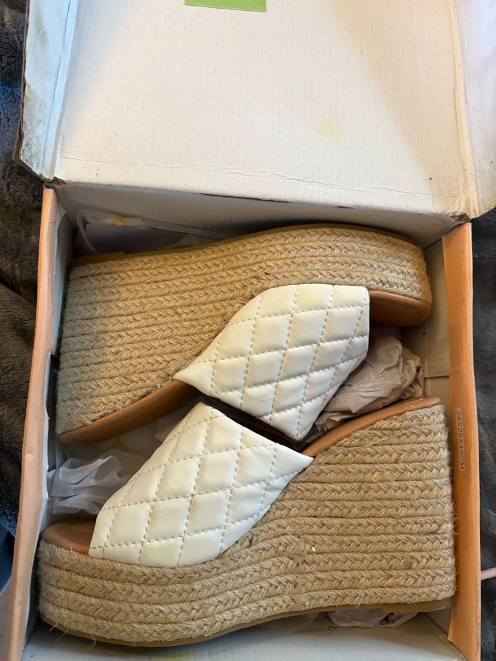 KAYLEEN By Los Angeles Quilted White Espadrille Wedge Mules
